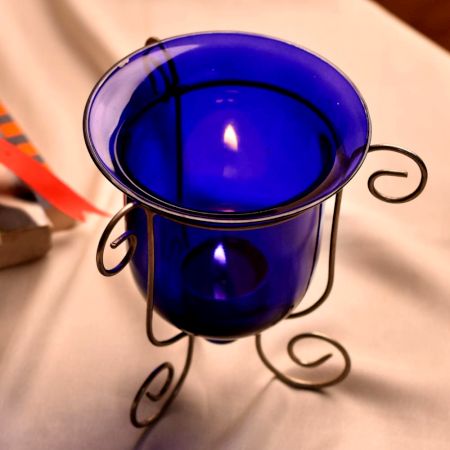 Beautiful Glass Candle Holders in Blue Shade for Decoration